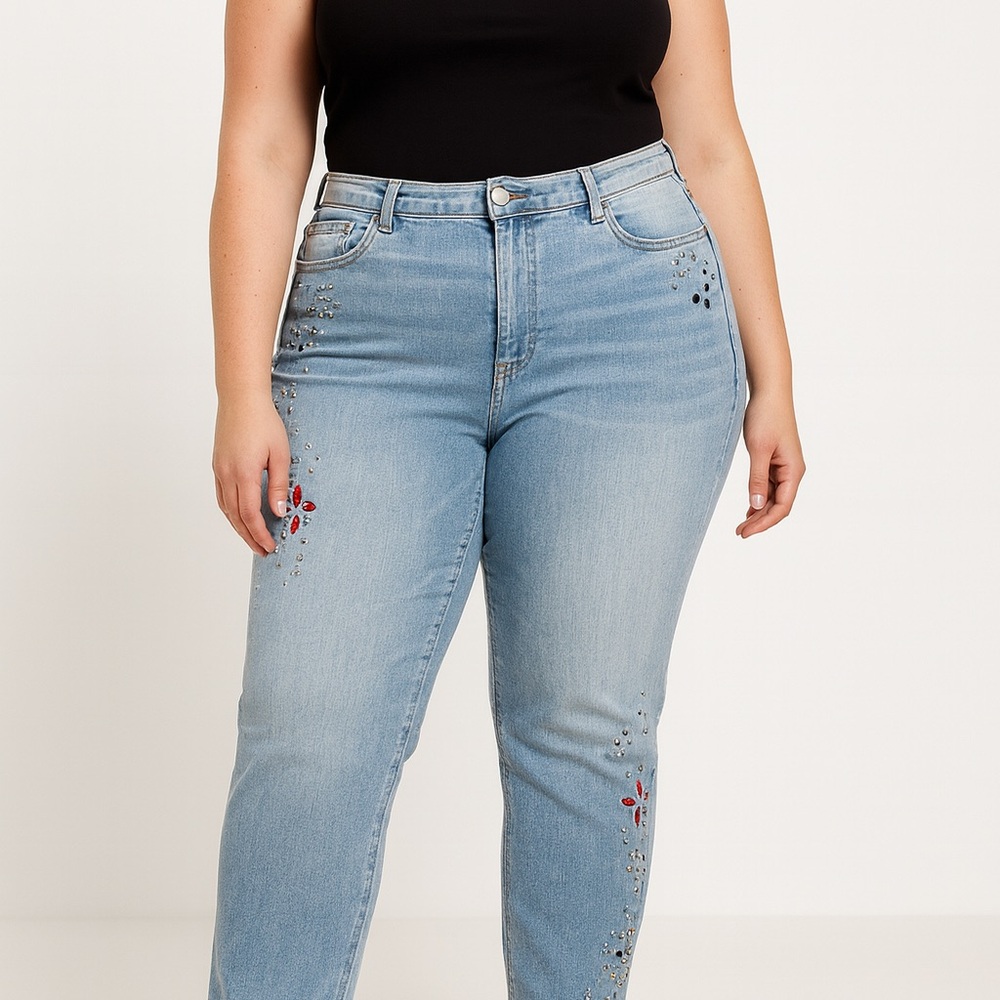 Express 18R Super High Rise Ankle Legging Jeans – Embellished Light Wash